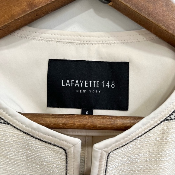 Lafayette 148 Pria Cream Metallic Tweed Open Front Jacket Blazer Raffia Size 6 - Picture 7 of 8